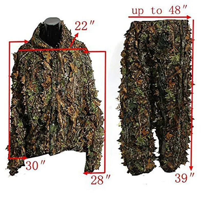 3D Ghillie Suit Tactical Outdoor Camouflage Clothes Leafy Bionic Jungle CS Shooting Suits Combat Clothes Set For Holiday Party