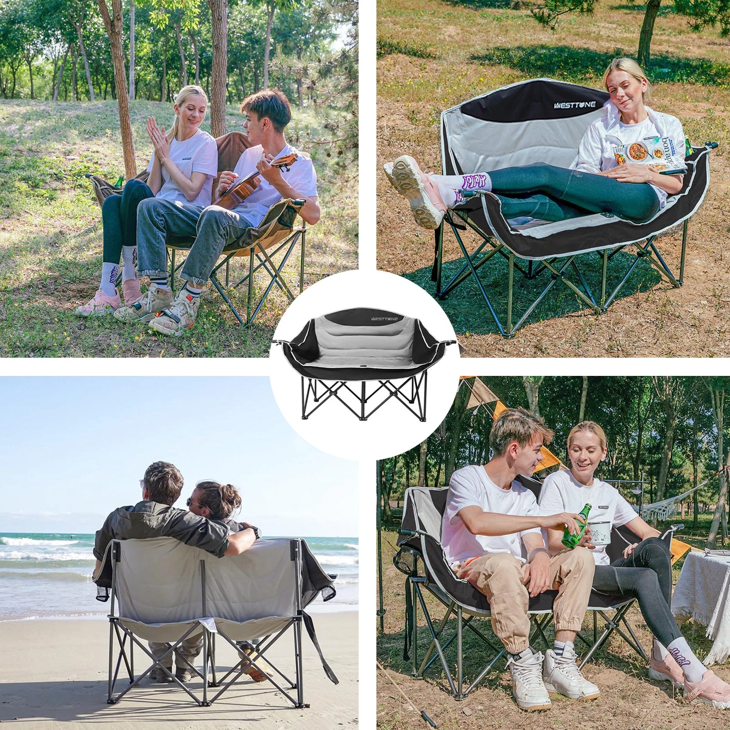 West Tune Double Camping Chair Heavy Duty Loveseat Cup Holder