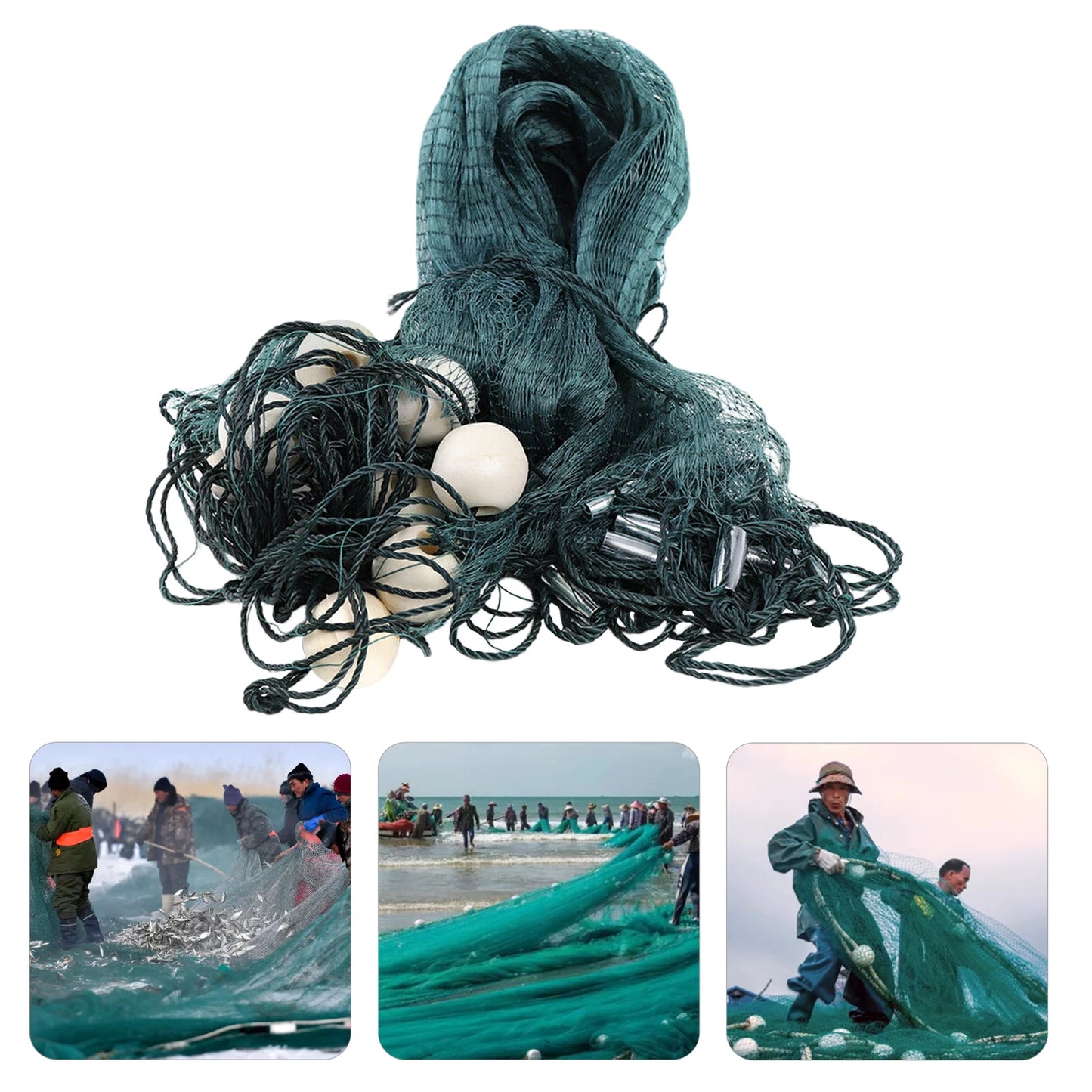 33x6.5ft Fish Net Handmade Fishing Drag Net with High Density Mesh and Iron Pendant Seine Bait Fish Mesh Netting for Fishing