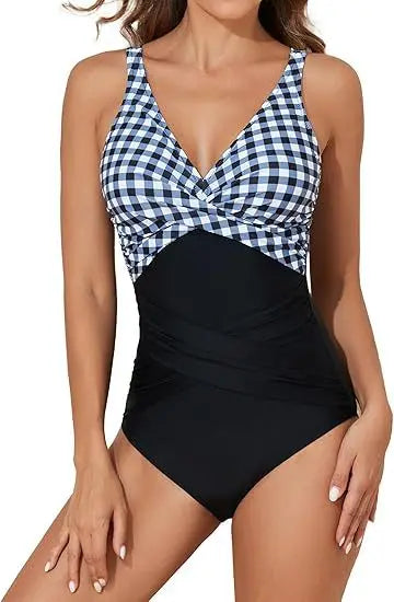 Yozihis Patchwork One Piece Swimsuit For Women Monokini Bodysuit