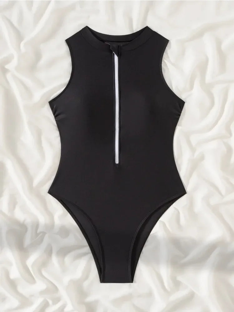 Vigoashely Solid Sleeveless Push Up One Piece Swimsuit