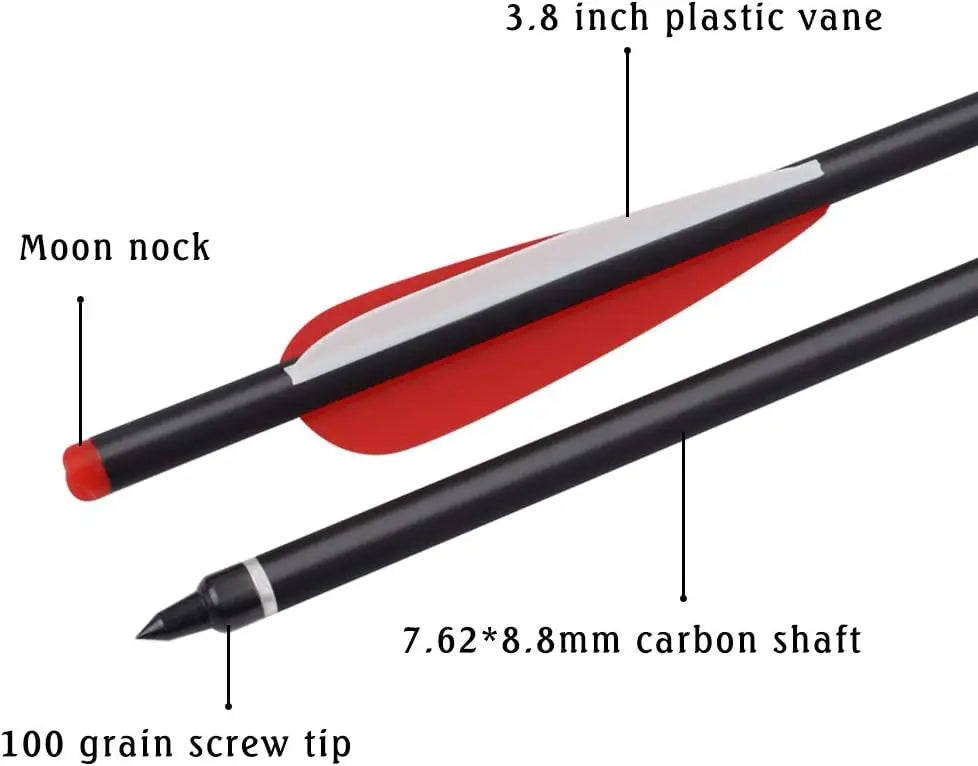 12pcs Crossbow Bolts Carbon Arrows 20 22 inch Hunting Archery Arrows with 3.8" vanes and 100 Grains Replaced Arrowhead Tips