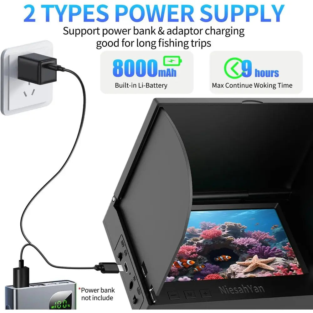 1080P HD Underwater Fishing Cam with 12 IR Lights, 8000mAh Battery, Waterproof Fish Finder, 100ft Cable