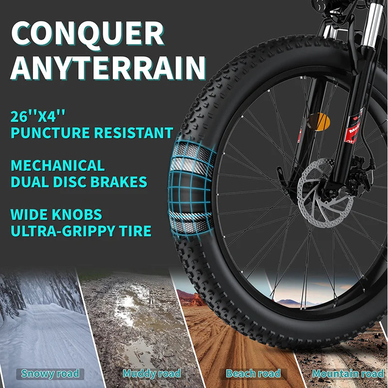 QNQ Q26 Electric Bicycle 1500W Motor 48V15AH Lithium Battery Electric Bike 26 Inch Fat Tire Snow E-bike