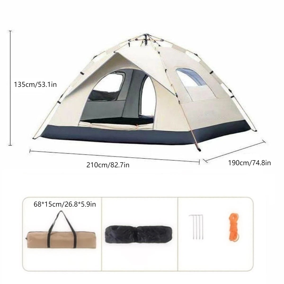 Pakicetus Outdoor Sunshade Camping Tent With Two Doors And Windows