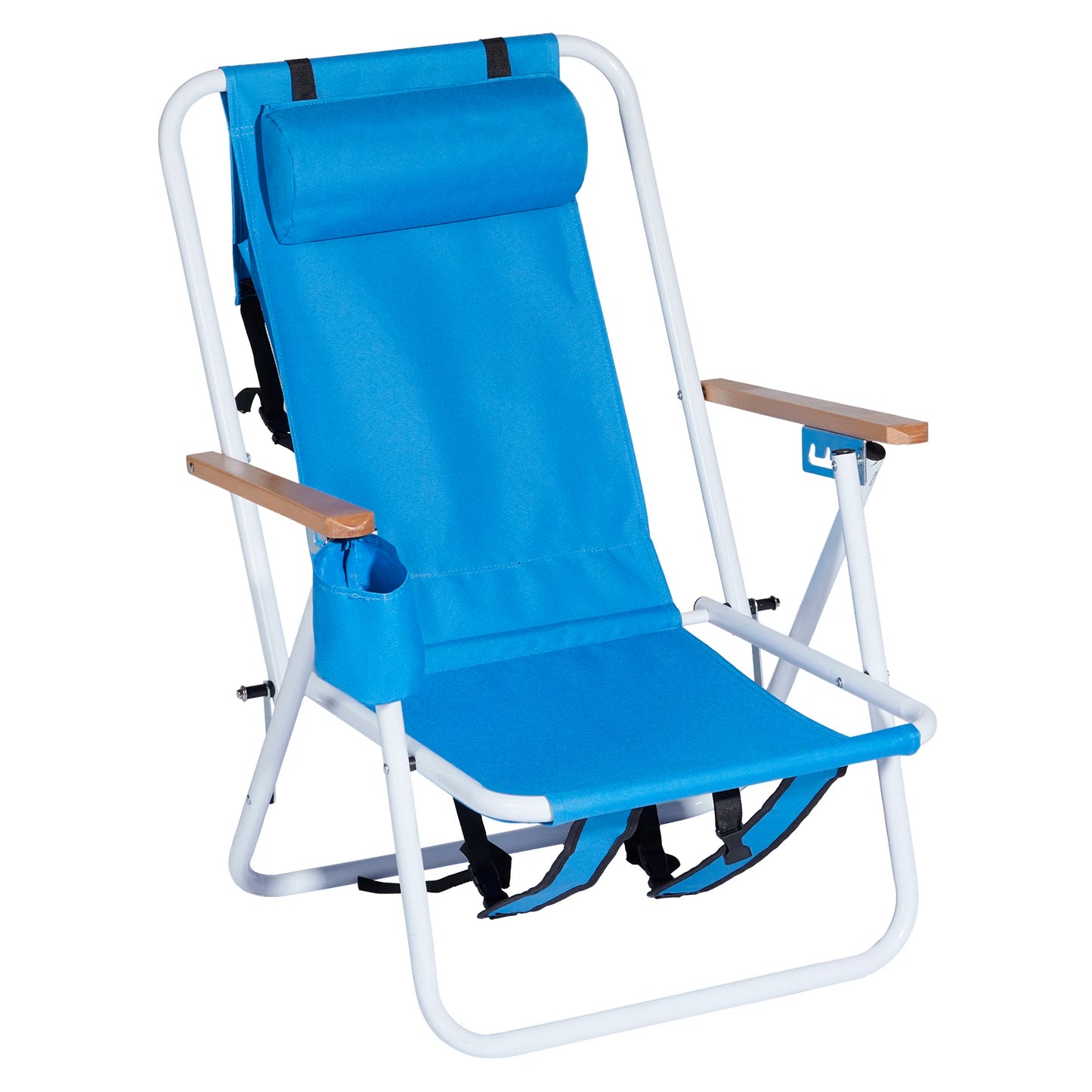 2PCS Portable High Strength Beach Chair with Adjustable Headrest Blue Steady Comfortable Convenient Foldable