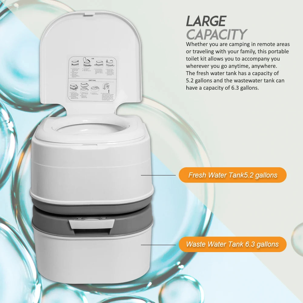 Portable Toilet Camping Potty with Tissue Storage 5.8 Gallon Indoor Outdoor RV Toilet with Handle Pump Leak-Proof