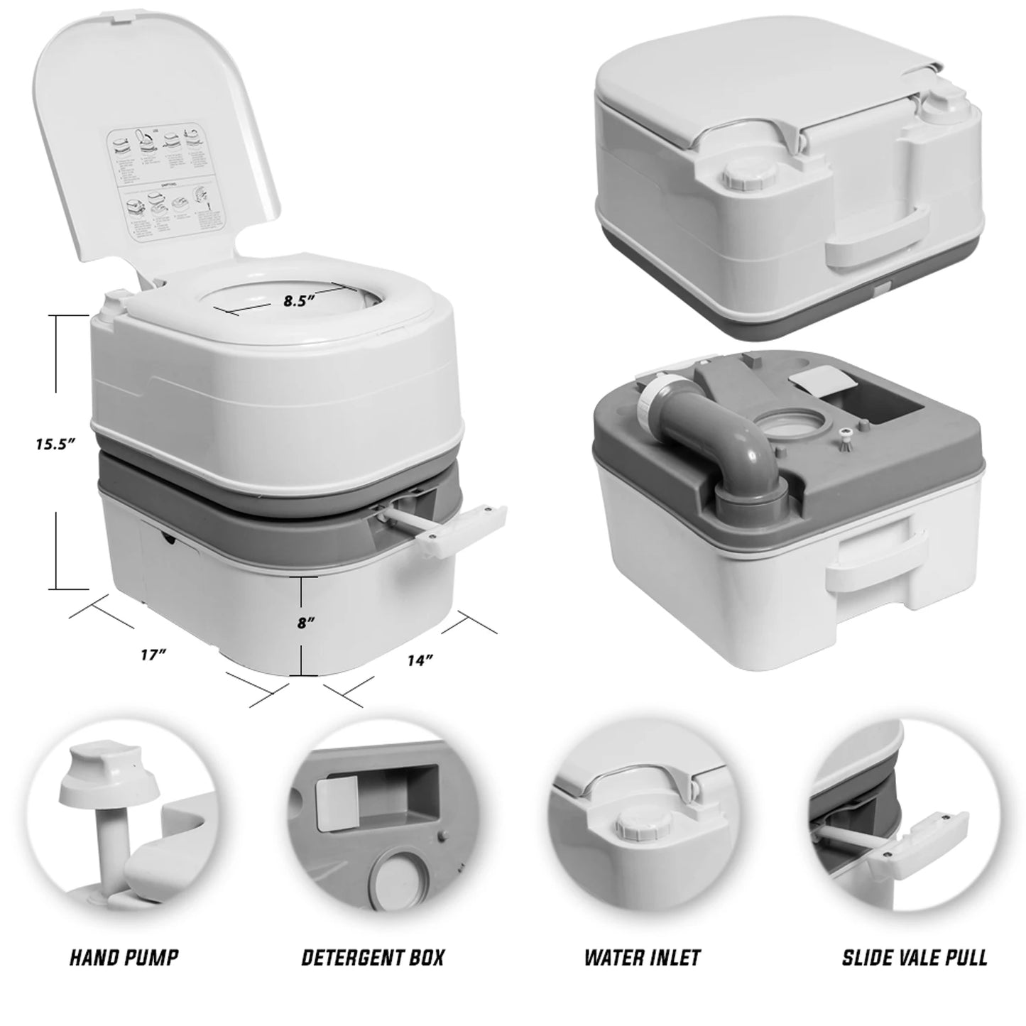 Portable Toilet Camping Potty with Tissue Storage 5.8 Gallon Indoor Outdoor RV Toilet with Handle Pump Leak-Proof