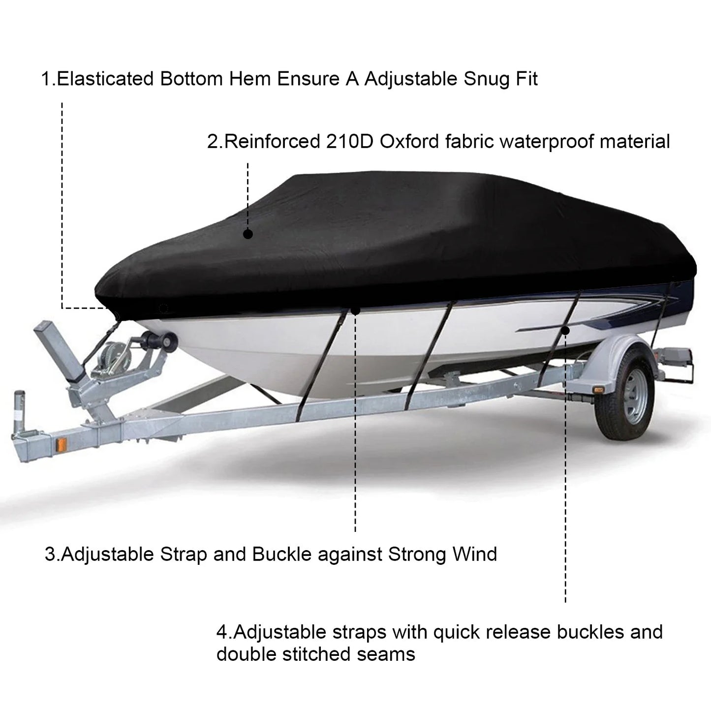210D Trailerable Boat Cover Rain Waterproof Sunproof Snowproof All-whether Fishing Ski Bass Speedboat V-Shape Boat Cover 20-22ft