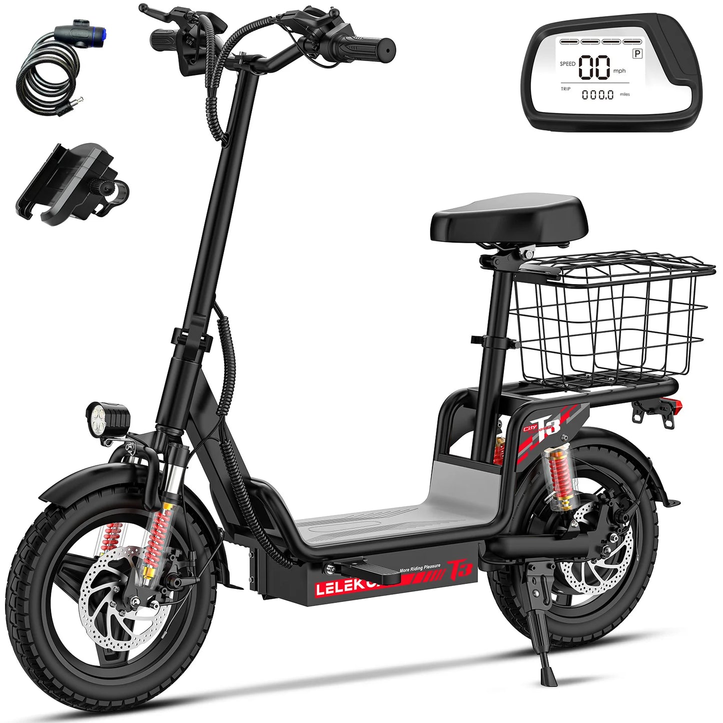 LELEKUAIFolded Electric Bike 500W 48V 15Ah Folding with Basket