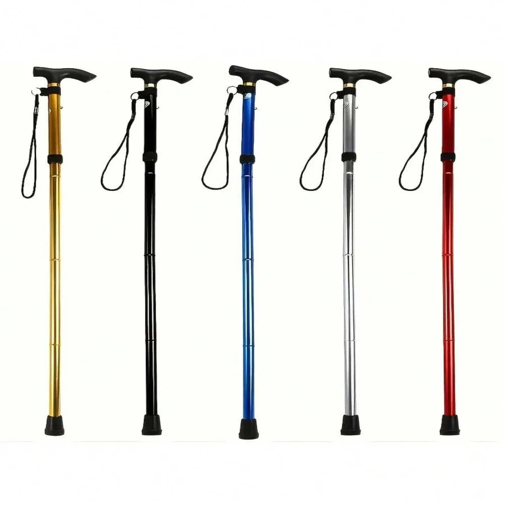 2pcs-Folding Cane, Adjustable Height Walking Stick Lightweight Collapsible Portable Travel Cane With Wrist Strap And T Handle