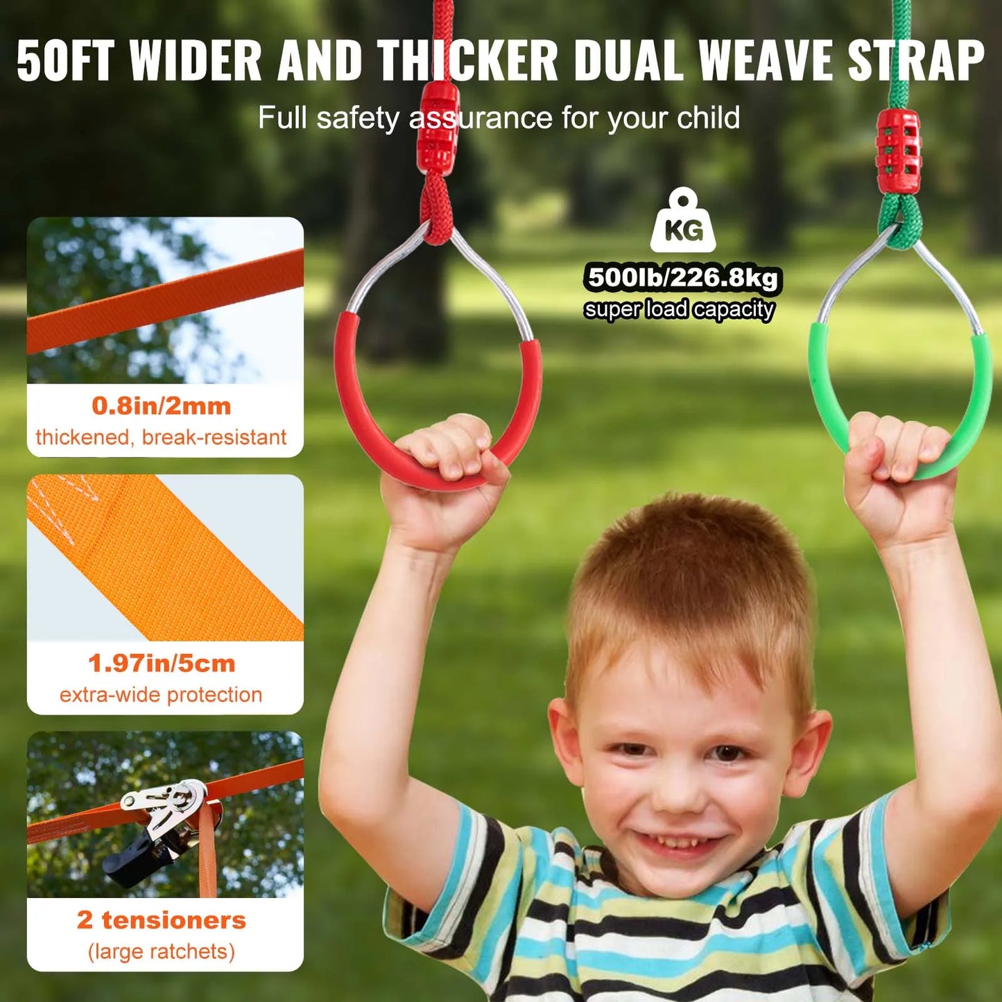 VEVOR 2x50/56/60/65FT Ninja Warrior Obstacle Course for Kids Weatherproof Slacklines 500lbs Weight Outdoor Playset Equipment