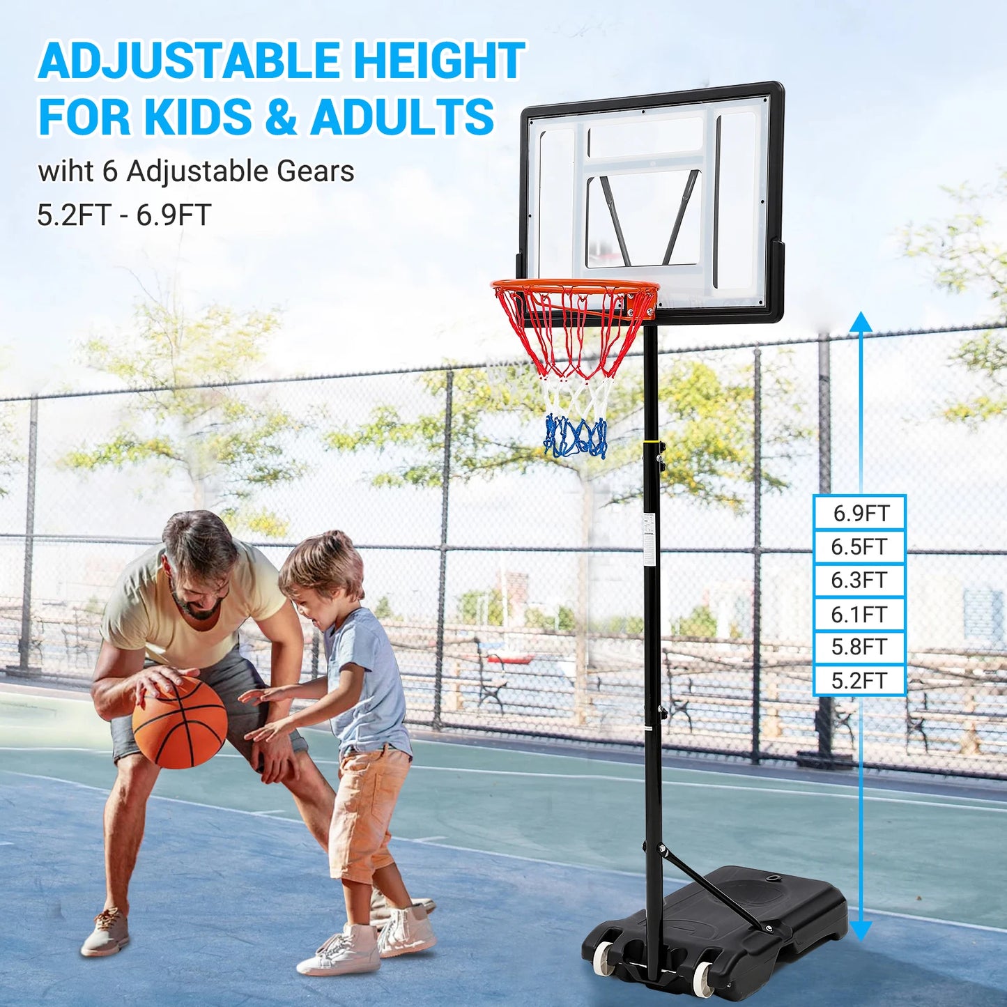 HiMIS Portable Adjustable Outdoor Basketball Hoop System For Backyard