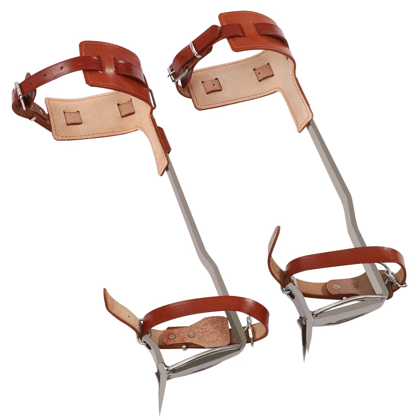 Tree Climbing Spike Set Adjustable Spurs Double Gaffs Stainless Steel Cowhide Safety Harness Gear 220lbs
