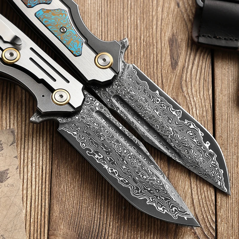 ALVELYDIY Damascus Steel Folding Pocket Knife With Sheath