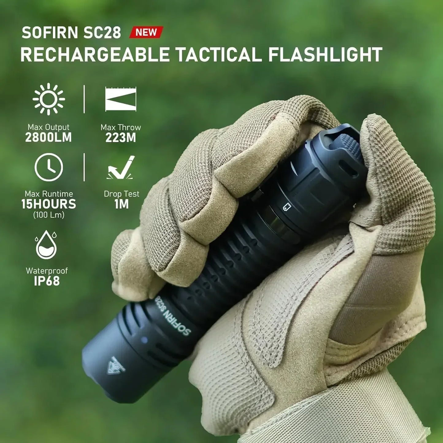 Sofirn SC28 2800Lm Powerful 21700 Rechargeable XHP50B HD LED Type-C Flashlight Protable Torch EDC Flash Light IPX8 for Camping