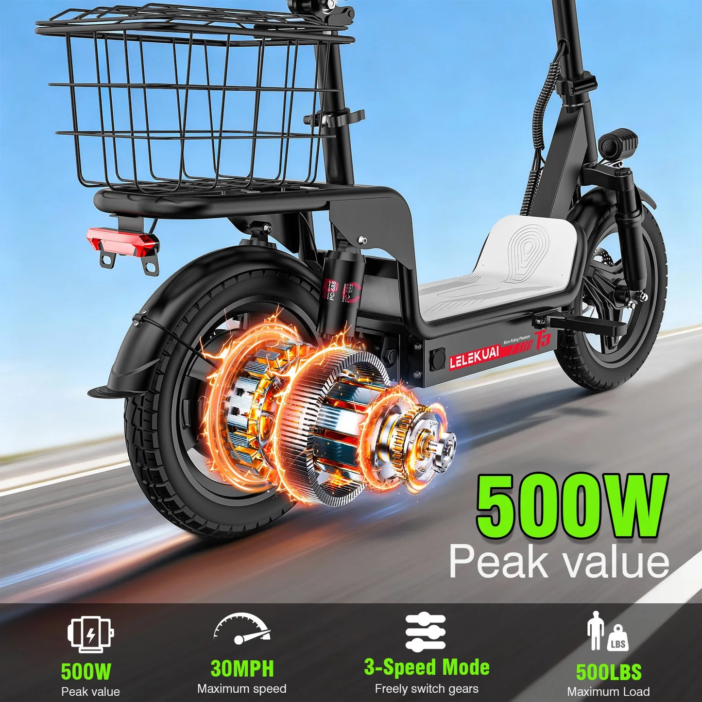 LELEKUAIFolded Electric Bike 500W 48V 15Ah Folding with Basket