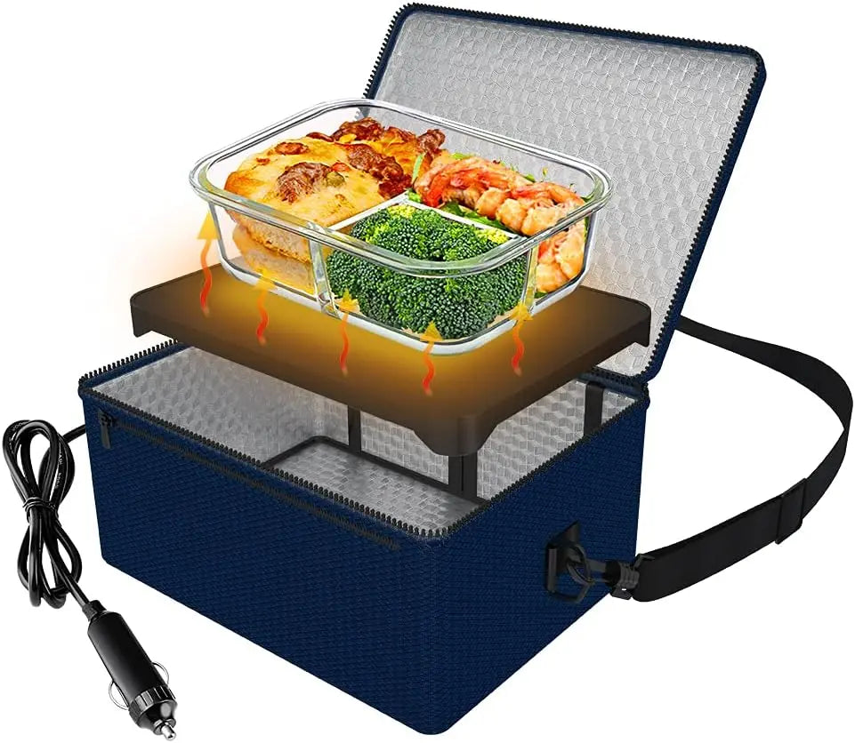 Portable 12V Mini Oven, Electric Food Warmer for Camping, Road Trip & Picnic - Black