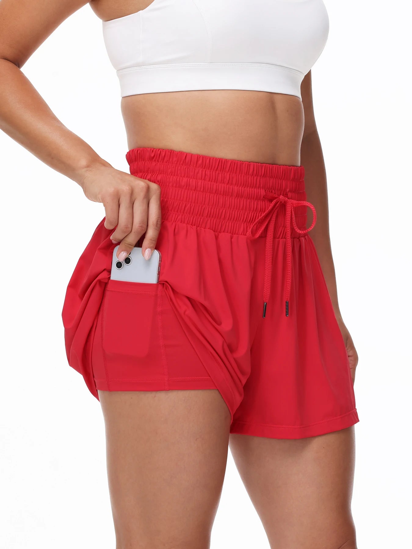 Women's 2-in-1 High Waist Running Shorts With Elastic Drawstring