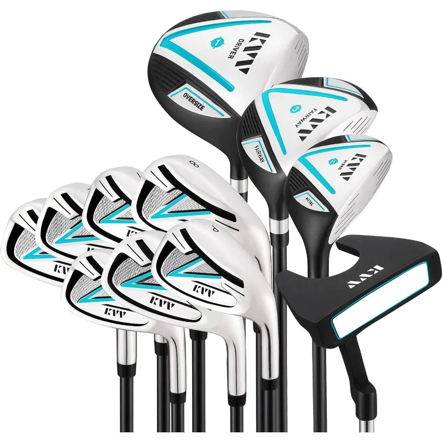 Premium Right Hand Golf Club Set 11-Piece Set for Women Including Driver Fairway Hybrid 5-P Irons Putter Steel Shaft Regular Fl