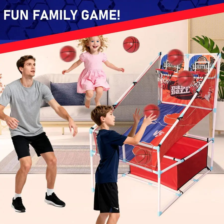 Kids Arcade Basketball Game Set, Dual Upgraded Hoop with LED Light Electronic Scoreboard 4 Balls, 312 Kids Sports Toys Carnival