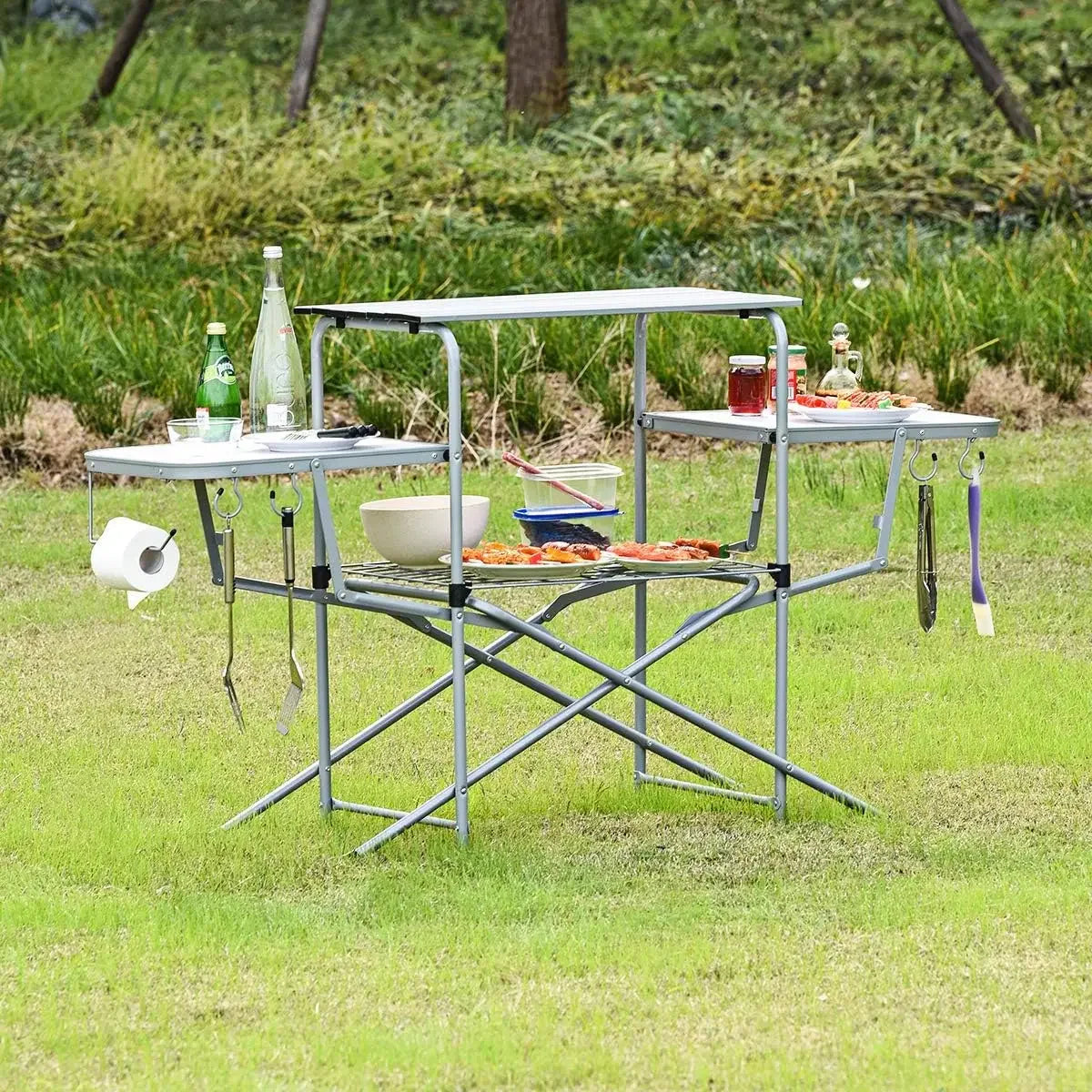 Folding Grill Table Portable Aluminum Camping Kitchen Station Carrying Bag