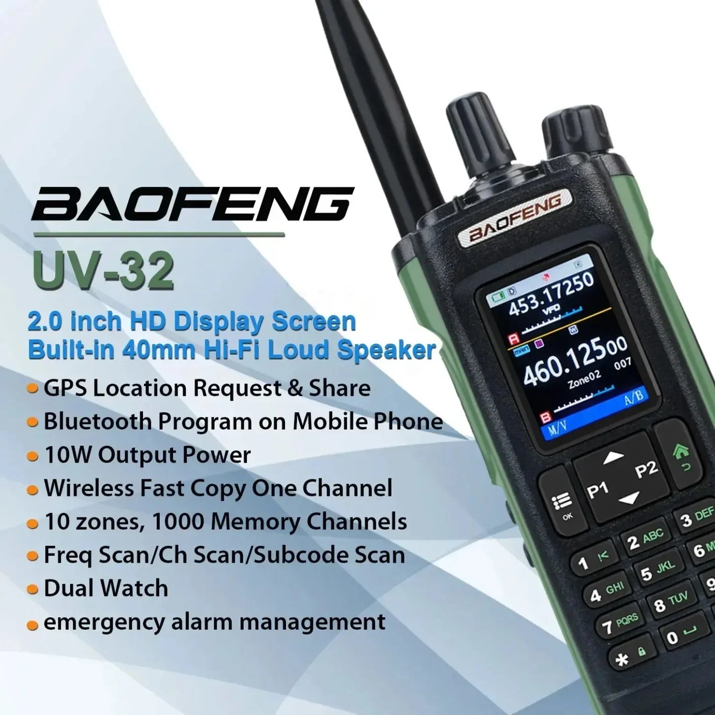 BAOFENG UV-32 GPS Walkies Talkie AM FM Long Range Bluetooth Programming 10W Wireless Copy Frequency 1000CH Two Way Radio