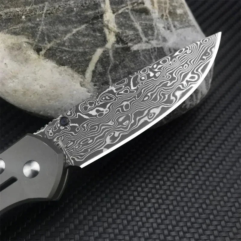 DIY Supplies Woodworking Folding Pocket Knife Damascus Blade Titanium Handle