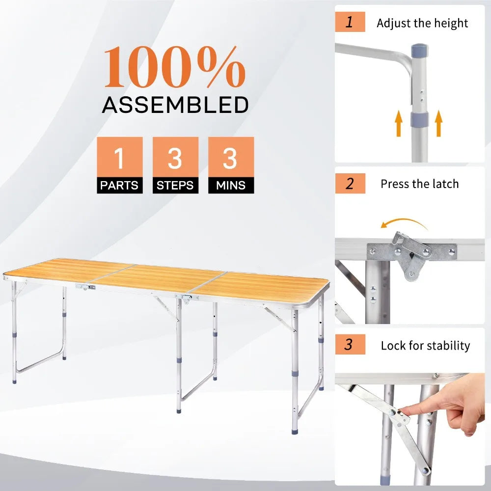 InOutdoor 6 FT Portable Plastic Folding Table Perfect for Dining and Parties