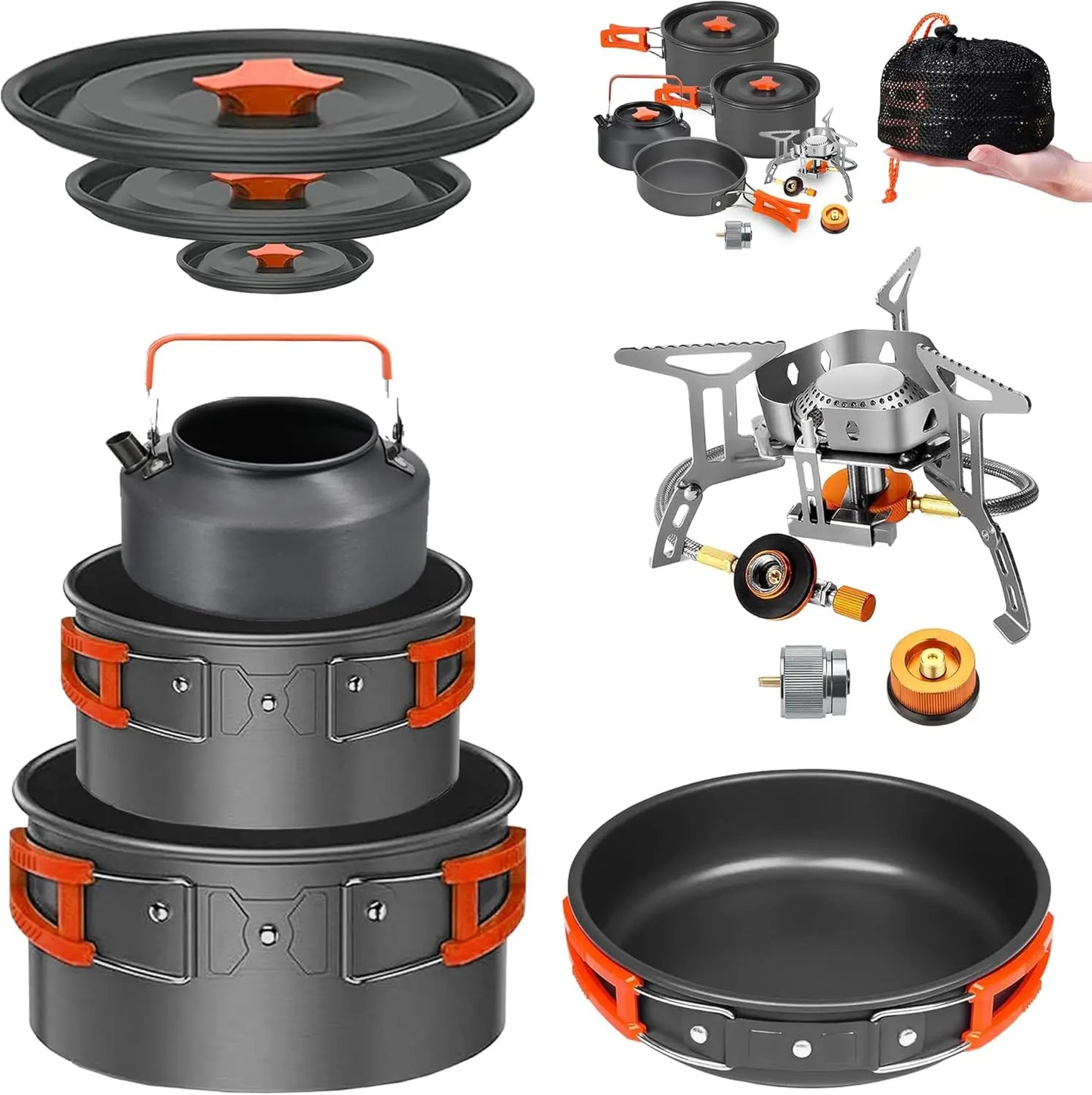 Portab Camping Cookware Mess Kit With Stove Nonstick