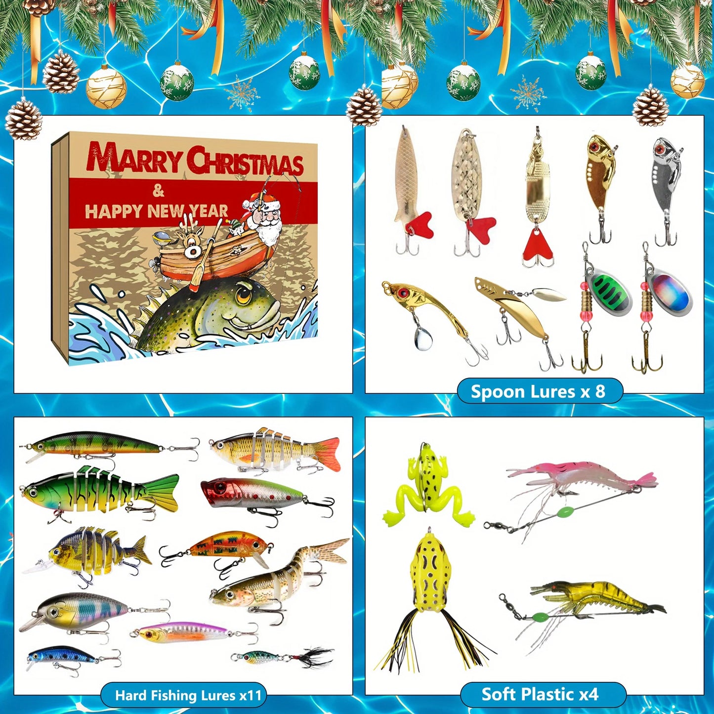 Fishing, Fishing Gear, Fishing Accessories and Equipment, 1 Set of 2025 Advent Calendar Fishing Holiday Countdown, 24-Piece Lure Series