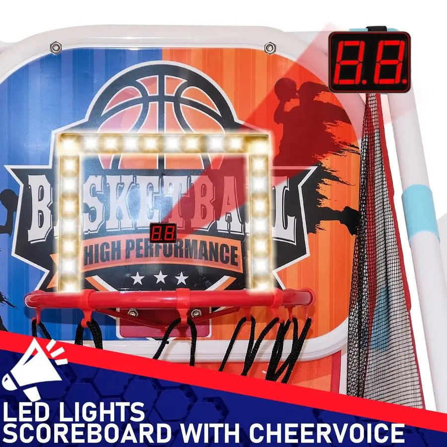 Kids Arcade Basketball Game Set, Dual Upgraded Hoop with LED Light Electronic Scoreboard 4 Balls, 312 Kids Sports Toys Carnival