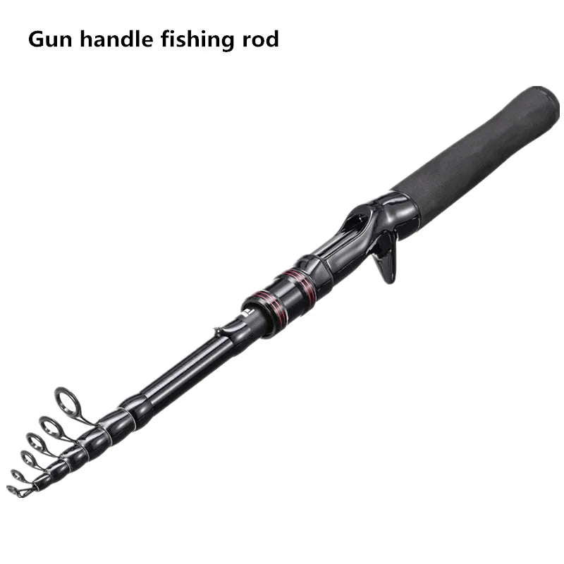 Telescopic carbon fishing rod, high-strength fishing line, reel seat, rotating rod, straight handle, gun handle fishing rod
