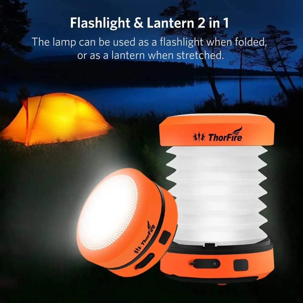 Thorfire Camping Light Solar Rechargeable Foldable Lantern Power Bank