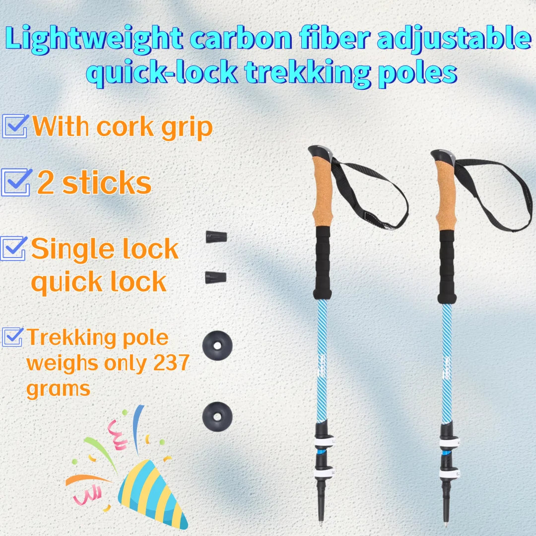 Lightweight Carbon Fiber Trekking Poles Quick Lock Cork Grip