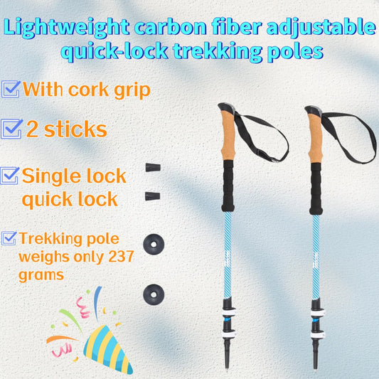 Lightweight Carbon Fiber Trekking Poles Quick Lock Cork Grip