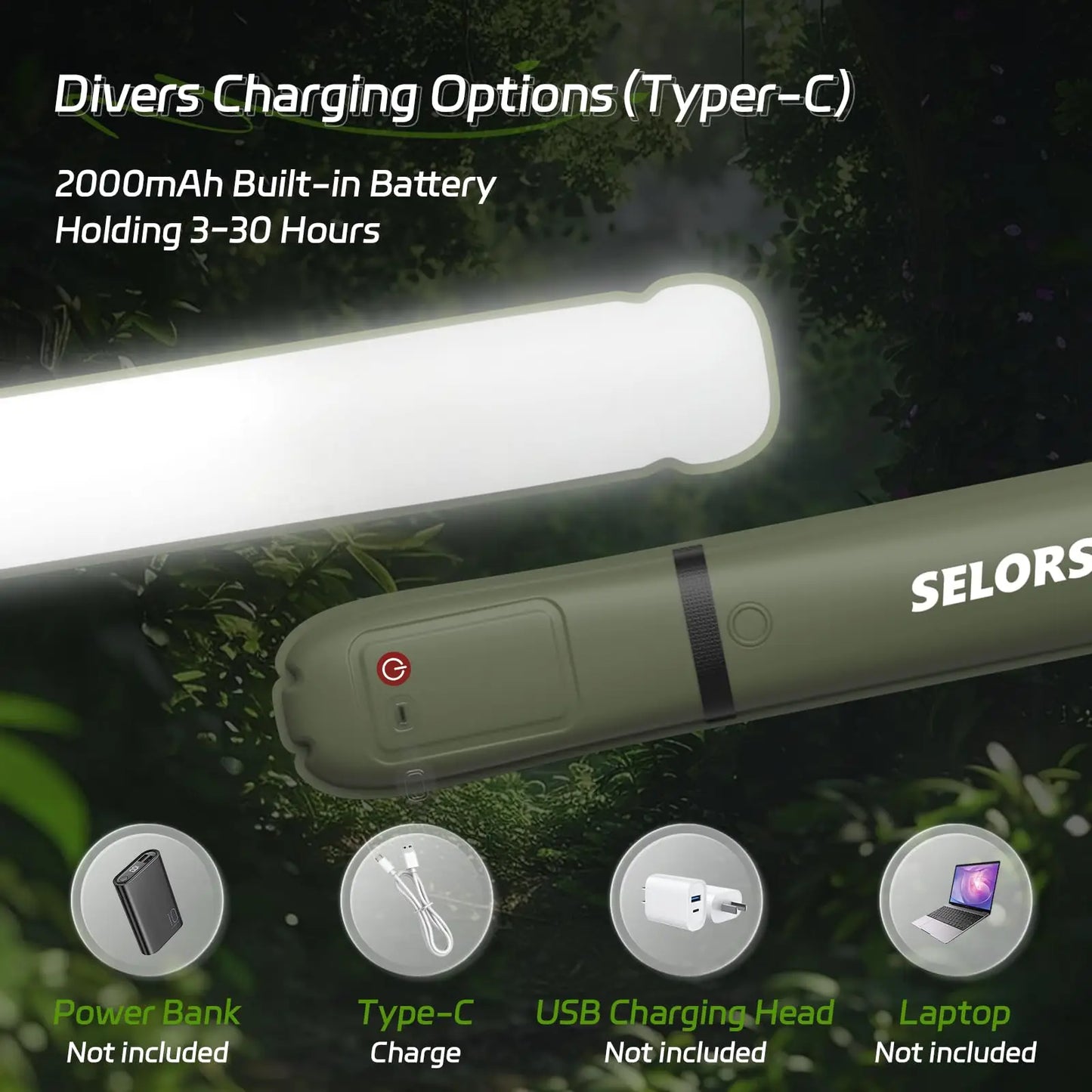 SELORSS Rechargeable Portable Camping Spotlight Lamp 2000mAh