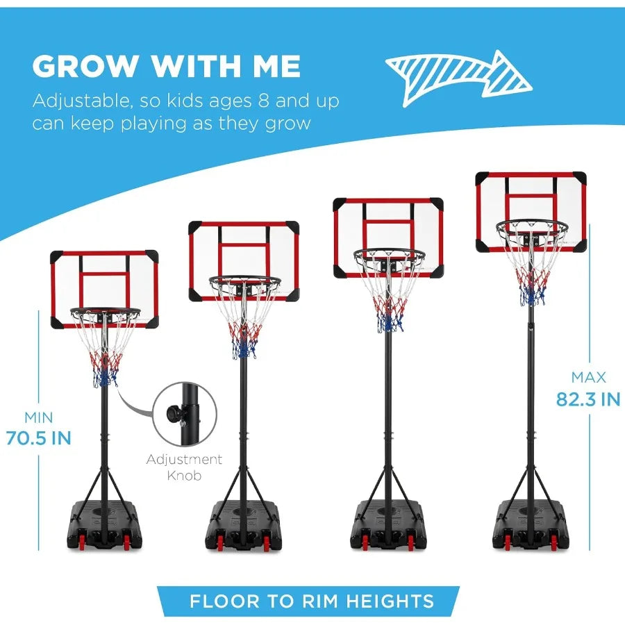 Height-Adjustable Basketball Hoop System Portable Game w/Wheels Fillable Base 70.5in to 82.3in Height