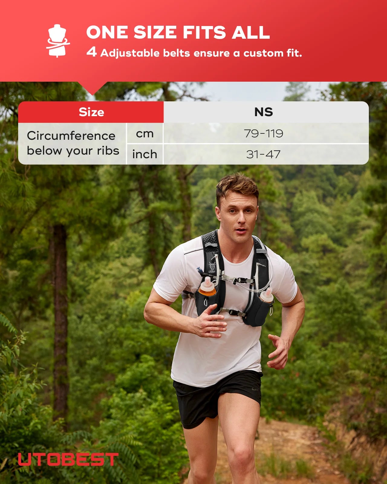 UTOBEST 2-Pack 5L Running Vest with 1.5L Hydration Reservoir Set Ultralight Multi-Pocket Outdoor Vest for Camping and Fishing