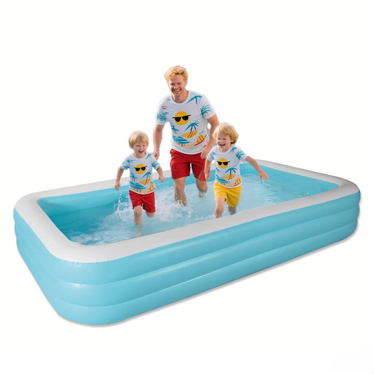 Inflatable Swimming Pool, Rectangular, Blue, Outdoor Garden Backyard Water Party, for Kid Adult Family