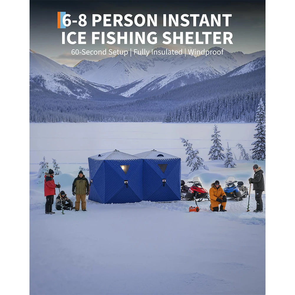 ce Fishing Shelter, Pop Up Thermal Insulated Hub Tent with 210D Oxford Fabric, Windproof Design for 1-8 Persons Winter Fishing,