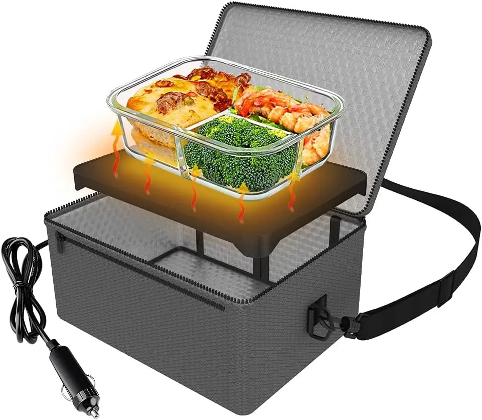 Portable 12V Mini Oven, Electric Food Warmer for Camping, Road Trip & Picnic - Black