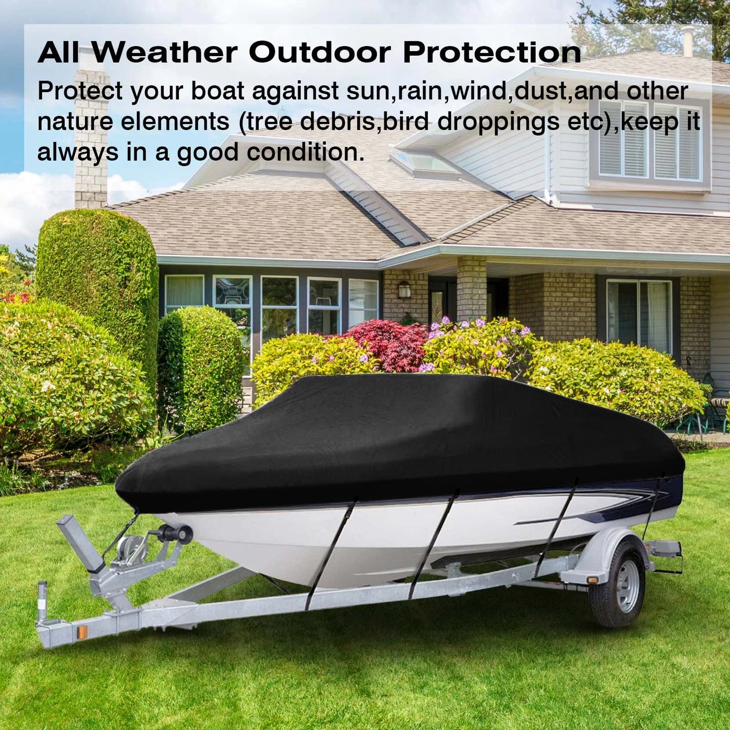 210D Trailerable Boat Cover Rain Waterproof Sunproof Snowproof All-whether Fishing Ski Bass Speedboat V-Shape Boat Cover 20-22ft