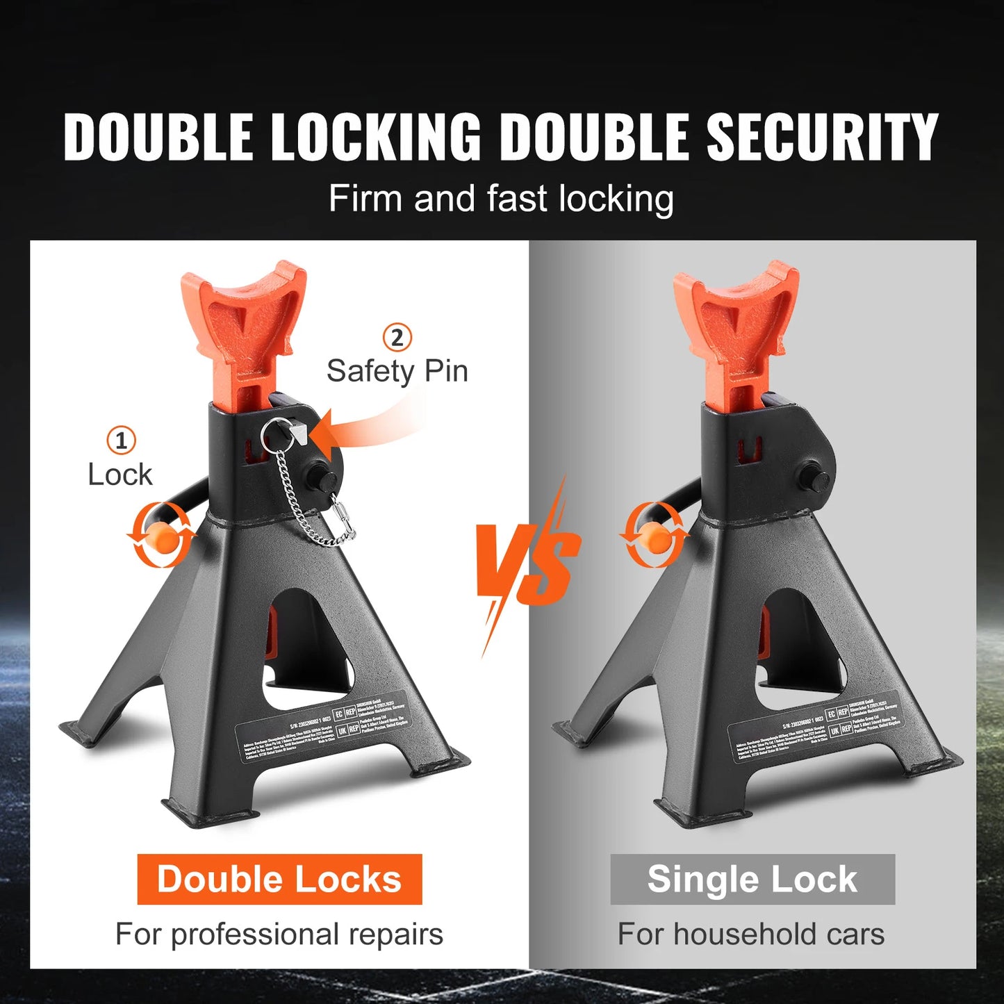 SucceBuy Jack Stands Three to Six Ton Capacity Double Locking
