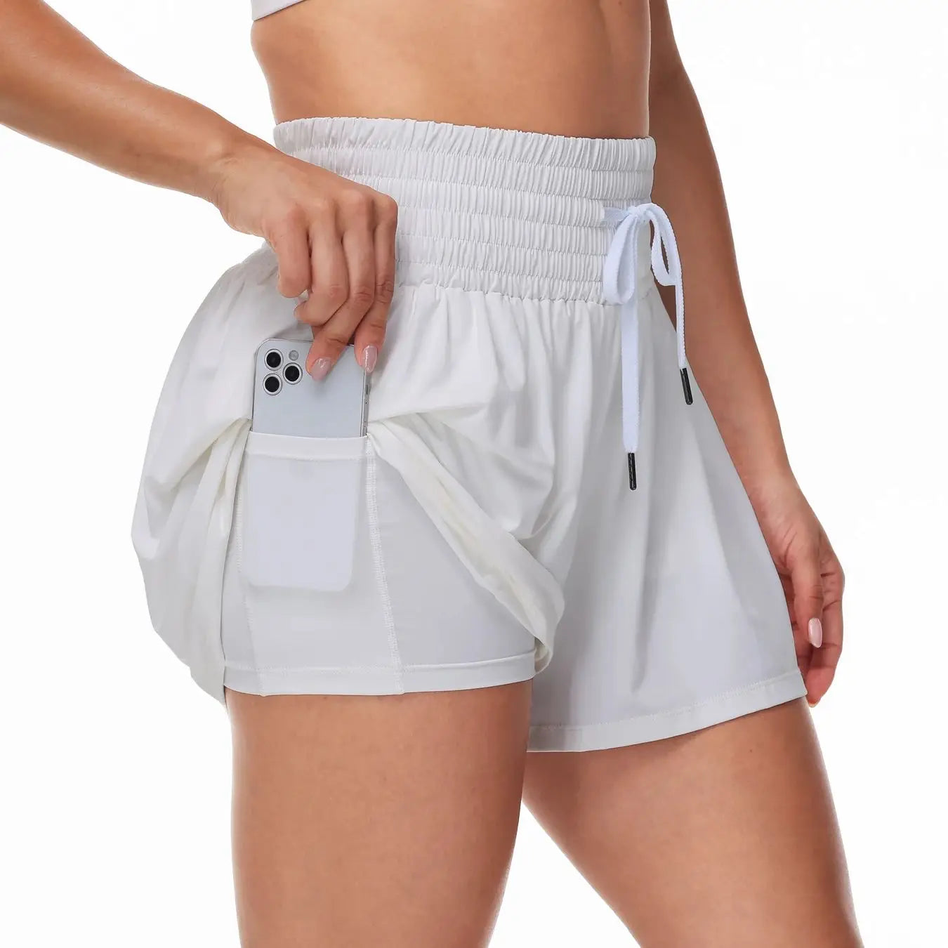 Women's 2-in-1 High Waist Running Shorts With Elastic Drawstring
