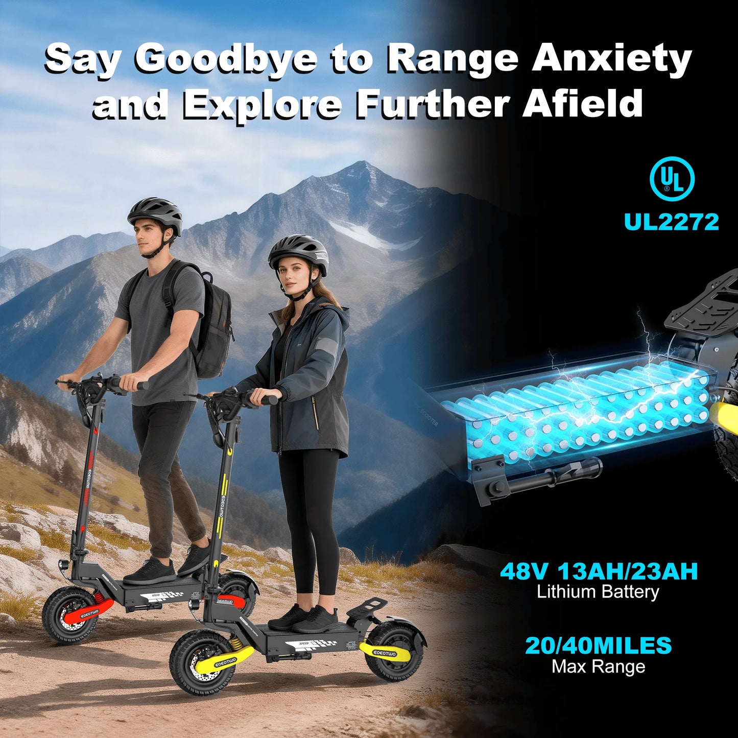 EOEOTWO GT06 Electric Scooter Adults 30MPH,1200W Motor E-Scooter,11'' Off-Road Tire Scooter with Dual Suspension & Side Light