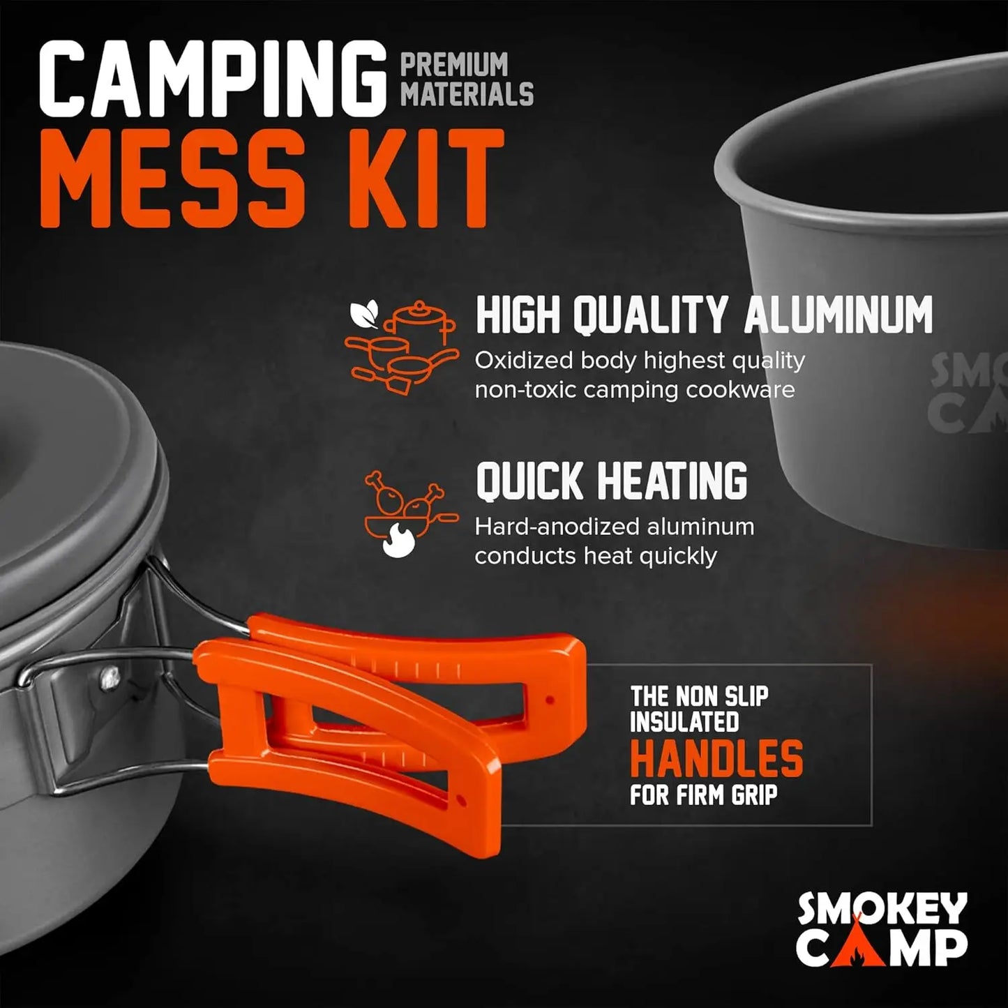 Portab Camping Cookware Mess Kit With Stove Nonstick