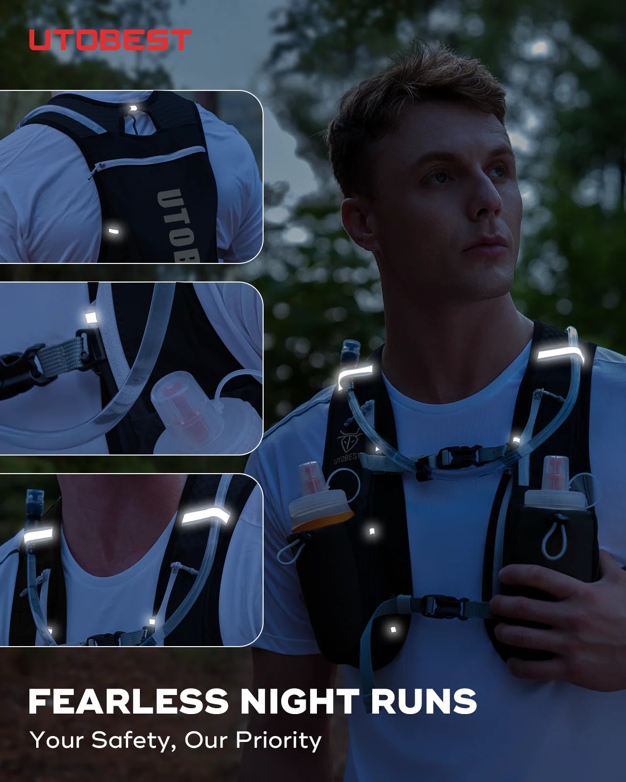 UTOBEST 2-Pack 5L Running Vest with 1.5L Hydration Reservoir Set Ultralight Multi-Pocket Outdoor Vest for Camping and Fishing