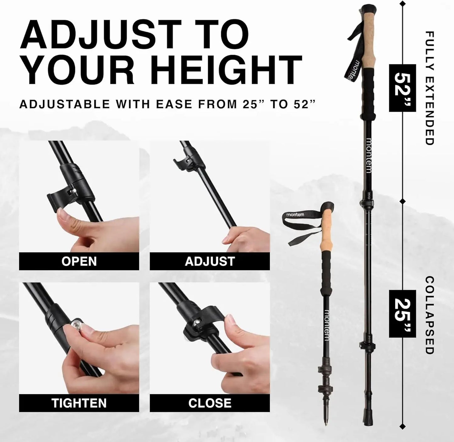 Ultra Light Carbon Fiber Trekking Poles - Adjustable, Foldable & Durable for Hiking and Walking
