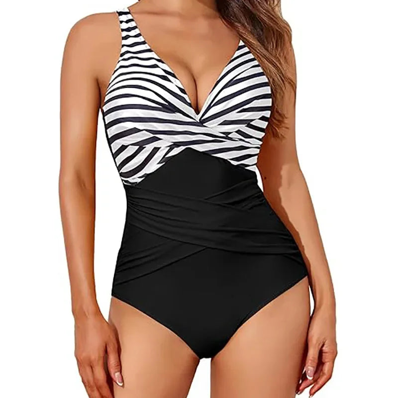 Yozihis Patchwork One Piece Swimsuit For Women Monokini Bodysuit